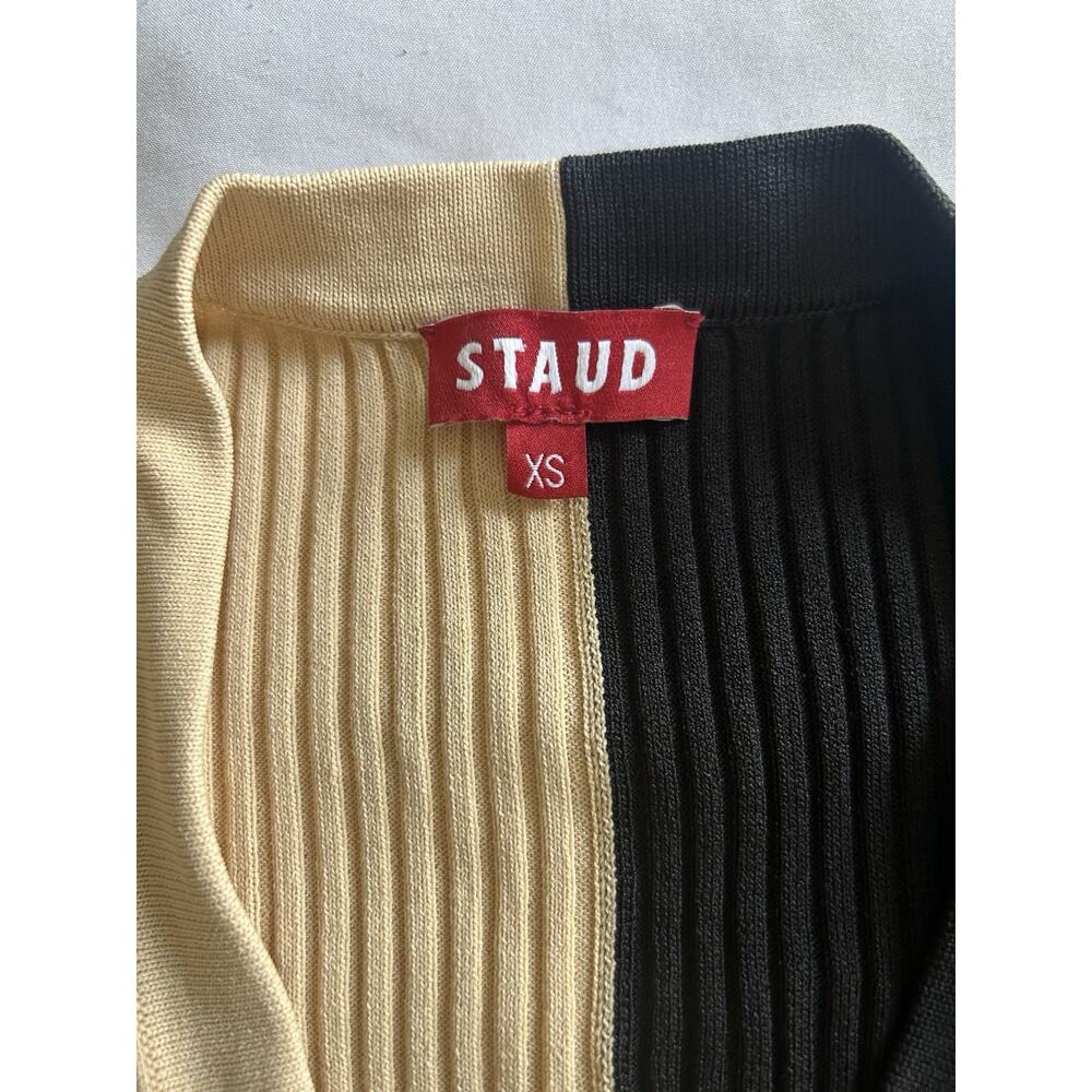 Staud Colorblock Ribbed Knit Button Stretch Midi Dress Womens Size XS Black - Picture 4 of 9